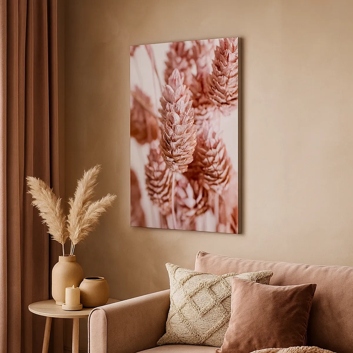 Cuadro sobre lienzo - Impresión de Imagen - Un primer plano de las delicadas espigas rosadas de las hierbas ornamentales. - 50x70cm - Aparentemente discreto - Decoración de pared moderna para salón y dormitorio ARTTOR