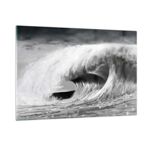 Cuadro sobre vidrio - Impresiones sobre Vidrio - Una poderosa ola capturada en una estética en blanco y negro. - 120x80cm - La ira del océano - Decoración de pared moderna para salón y dormitorio ARTTOR