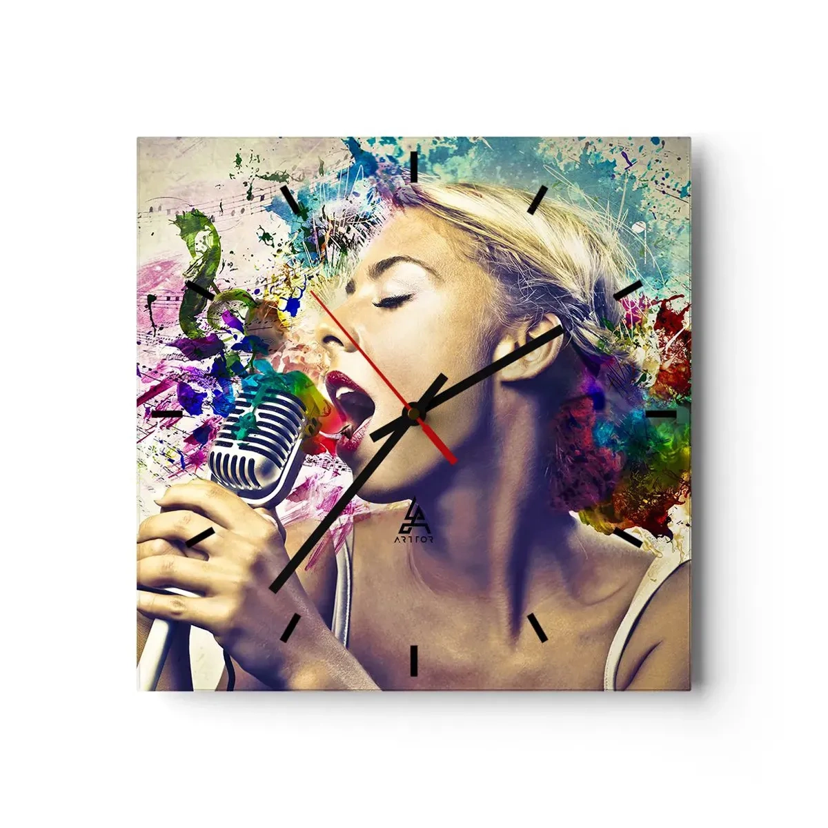 Reloj de pared - Reloj de vidrio - Pinta el mundo con tu voz - 40x40 cm