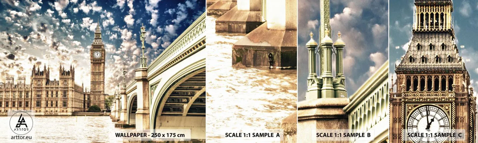 Muestra de fotomural autoadhesivo Deluxe Sticker - Nubes sobre el Támesis - Ciudad, Londres, Inglaterra - 100x30 cm