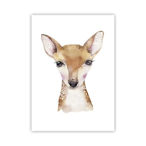 Póster - Retrato en acuarela de un cervatillo joven sobre un fondo blanco. - 50x70cm - La naturaleza de la inocencia - Decoración de pared moderna para salón y dormitorio ARTTOR