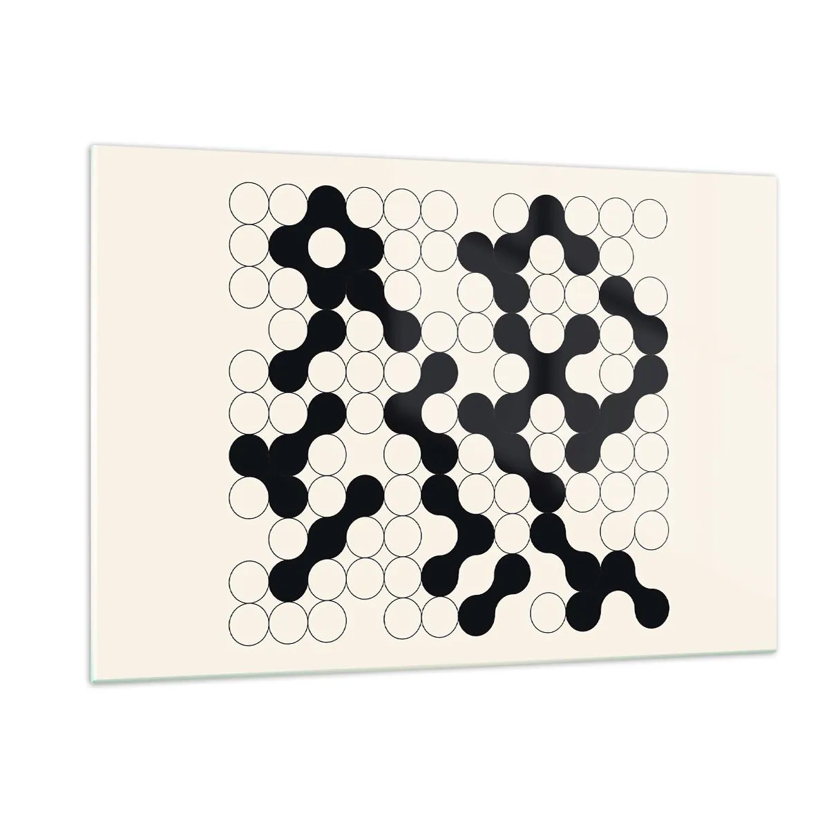 Cuadro sobre vidrio - Impresiones sobre Vidrio - Un mosaico gráfico en blanco y negro compuesto por puntos conectados. - 120x80cm - Juego chino - una variación - Decoración de pared moderna para salón y dormitorio ARTTOR