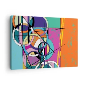 Cuadro sobre lienzo - Impresión de Imagen - Abstracción colorida con círculos geométricos. - 70x50cm - Círculo sobre círculo - Decoración de pared moderna para salón y dormitorio ARTTOR