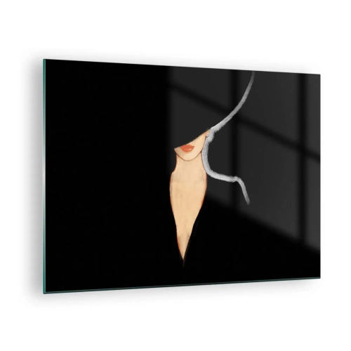 Cuadro sobre vidrio - Impresiones sobre Vidrio - Un retrato sutil de una mujer sobre un fondo negro. - 70x50cm - Elegancia y estilo - Decoración de pared moderna para salón y dormitorio ARTTOR