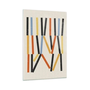 Cuadro sobre vidrio - Impresiones sobre Vidrio - Composición abstracta con rectángulos de colores y negros en disposición horizontal. - 80x120cm - Composición horizontal - Decoración de pared moderna para salón y dormitorio ARTTOR