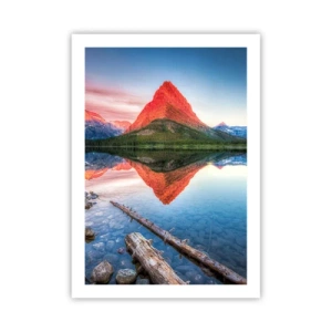 Póster - Una montaña reflejada en un lago tranquilo. - 50x70cm - Cálido y frío - Decoración de pared moderna para salón y dormitorio ARTTOR
