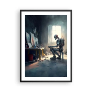 Póster en marco negro - Artista robot pintando cuadros en su estudio - 50x70cm - El acto de creación - Decoración de pared moderna para salón y dormitorio ARTTOR