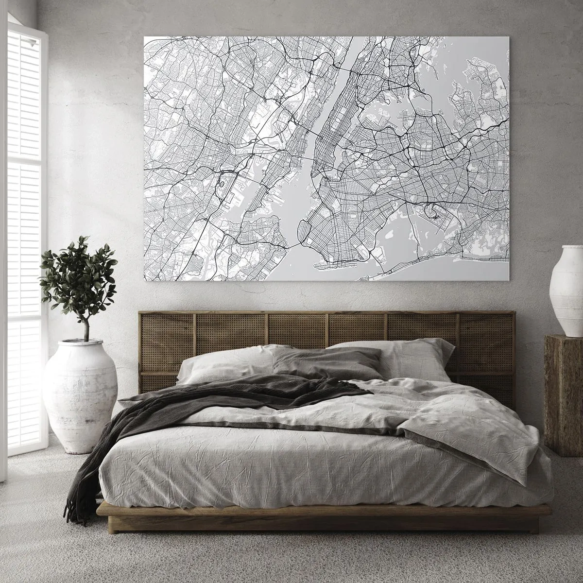 Cuadro sobre vidrio - Impresiones sobre Vidrio - Un mapa de calles y distritos de grandes ciudades en forma monocromática - 100x70cm - Anatomía de una metrópolis - Decoración de pared moderna para salón y dormitorio ARTTOR