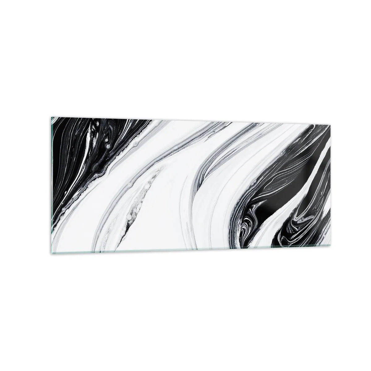 Cuadro sobre vidrio - Impresiones sobre Vidrio - Abstracción en blanco y negro con líneas dinámicas y remolinos. - 120x50cm - Combinando opuestos - Decoración de pared moderna para salón y dormitorio ARTTOR