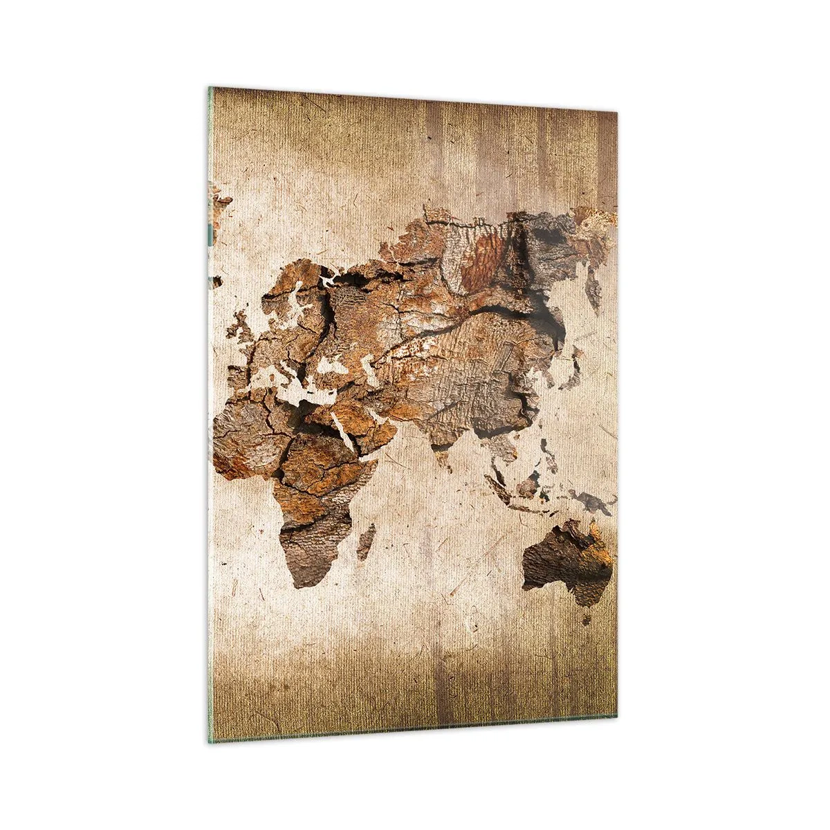 Cuadro sobre vidrio - Impresiones sobre Vidrio - Un mapa del mundo en tonos marrones imitando la madera. - 50x70cm - El descubrimiento del mundo - Decoración de pared moderna para salón y dormitorio ARTTOR