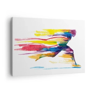 Cuadro sobre lienzo - Impresión de Imagen - Un corredor en colores abstractos que simboliza dinamismo y energía. - 70x50cm - Corre a través del arco iris - Decoración de pared moderna para salón y dormitorio ARTTOR