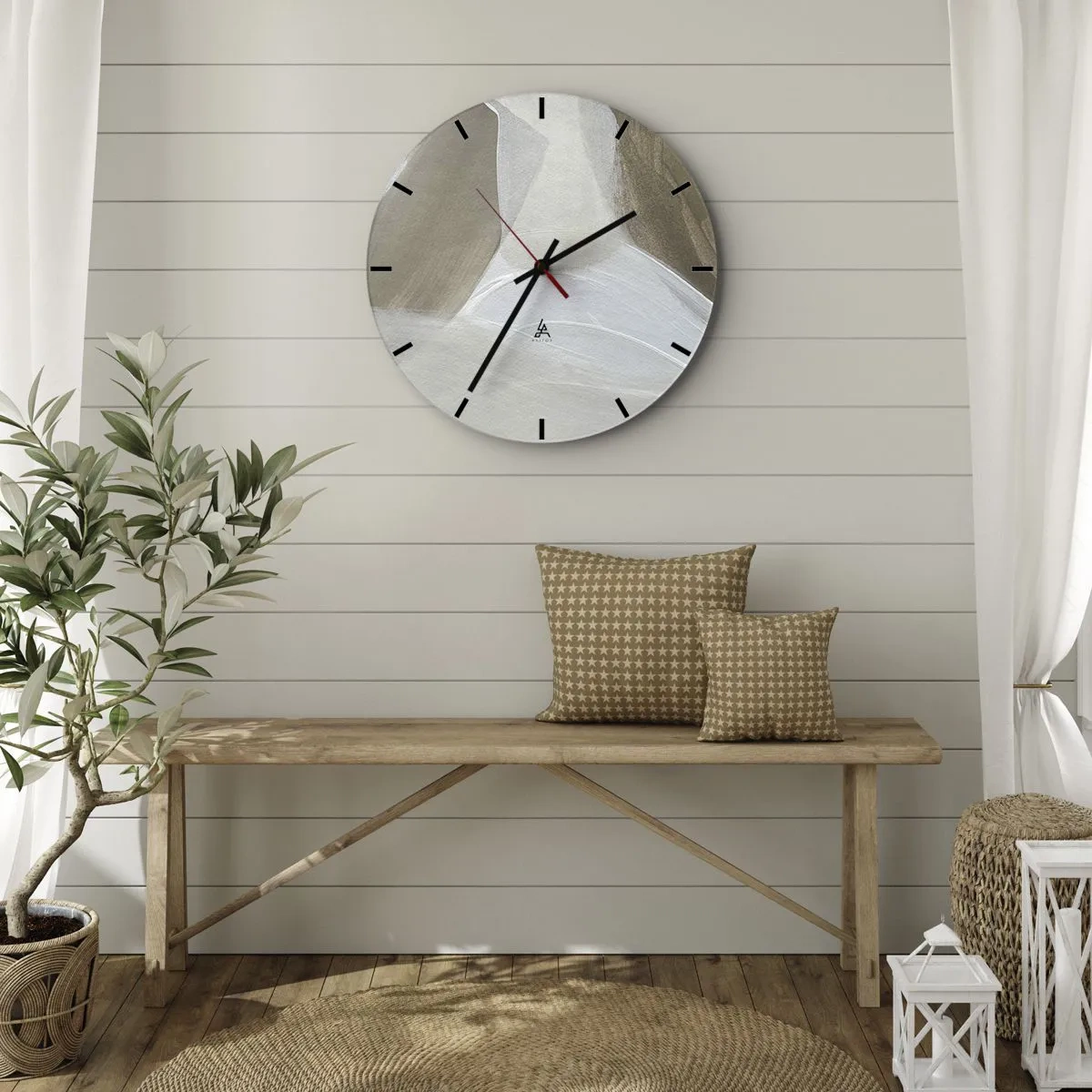 Reloj de pared - Reloj de vidrio - Ola de blanco - 40x40 cm