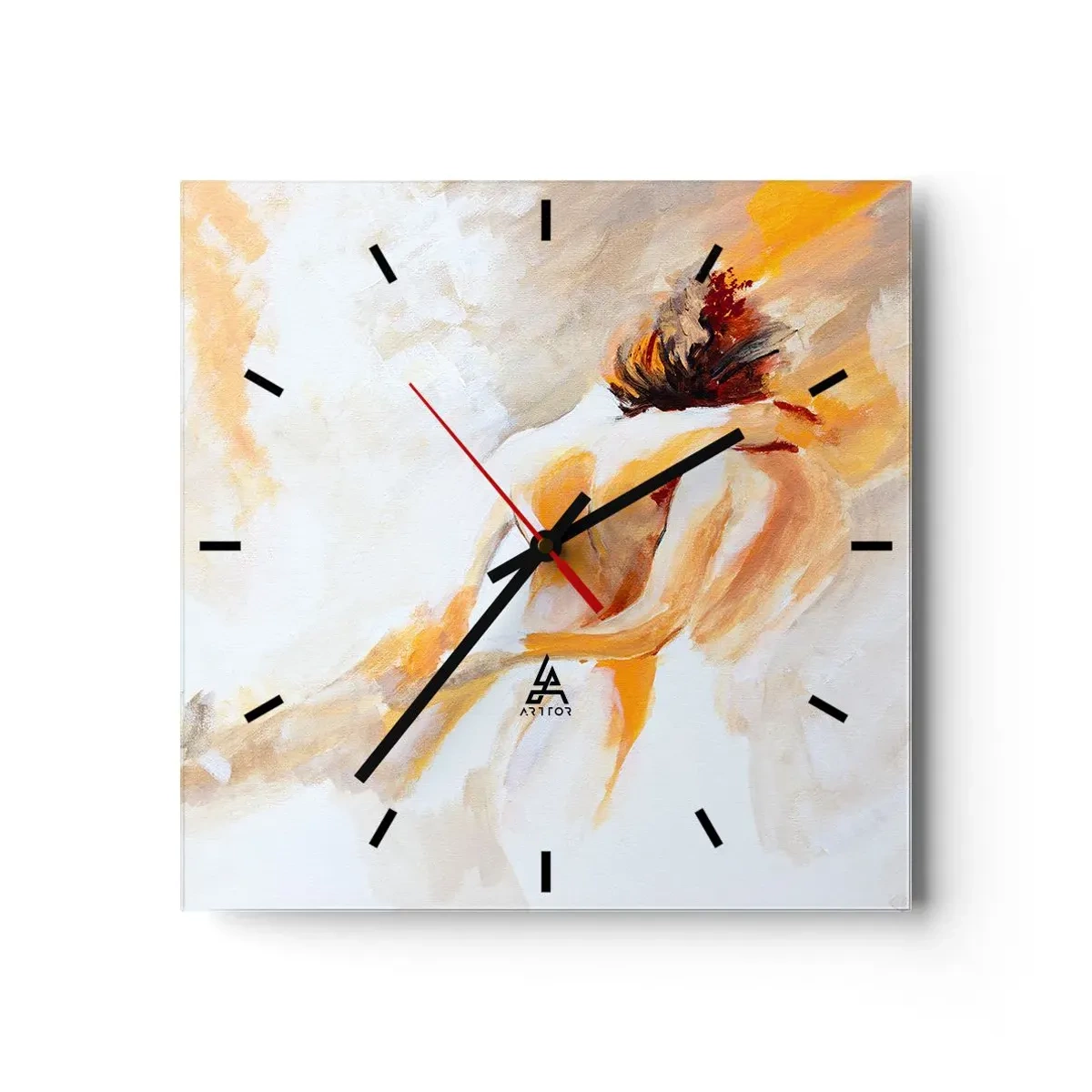 Reloj de pared - Reloj de vidrio - Escena abstracta de un abrazo romántico. - 30x30cm - En un cielo de cercanía - Decoración de pared moderna para salón y dormitorio ARTTOR