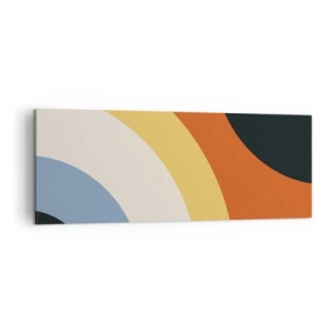 Cuadro sobre lienzo - Impresión de Imagen - Obra de arte abstracta con arcos coloridos y círculos contrastantes. - 140x50cm - Círculo sobre círculo - Decoración de pared moderna para salón y dormitorio ARTTOR