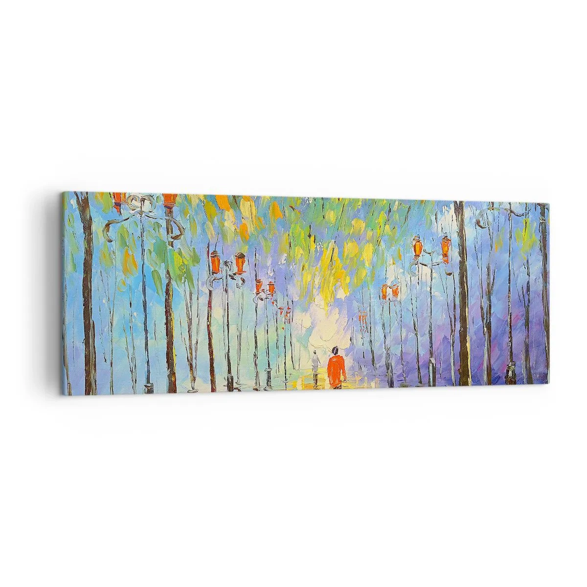 Cuadro sobre lienzo - Impresión de Imagen - Un pintoresco paseo entre los faroles en una noche lluviosa. - 140x50cm - La canción nocturna de la lluvia - Decoración de pared moderna para salón y dormitorio ARTTOR