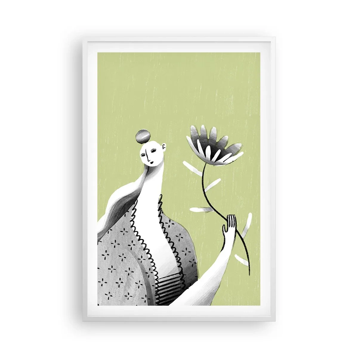 Póster en marco blanco - Retrato modernista - sosteniendo una flor - 61x91 cm
