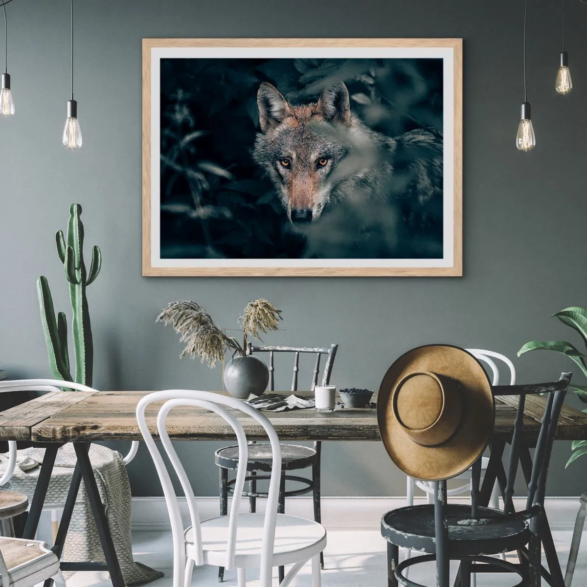 Póster en marco roble claro - Cazador - 100x70 cm