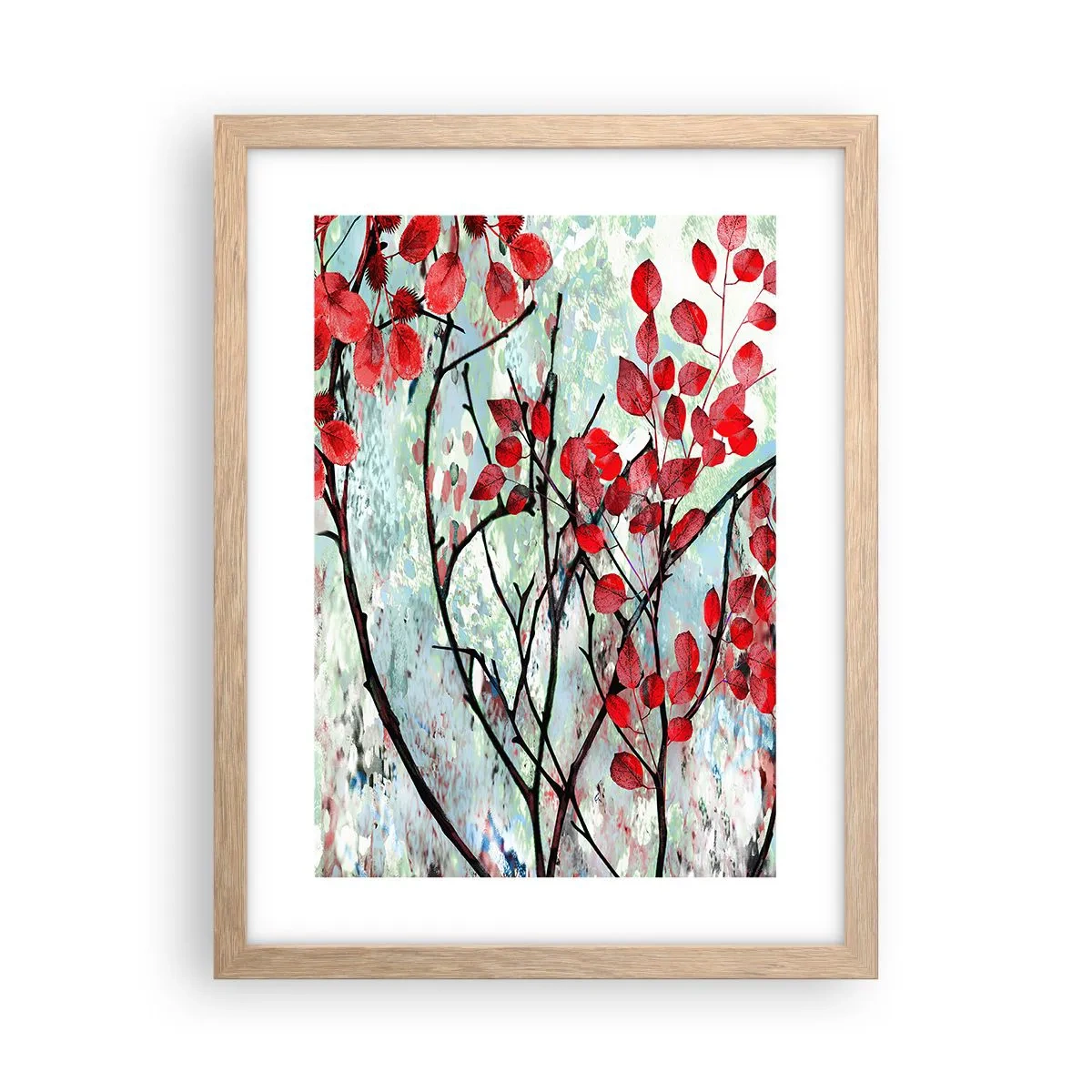 Póster en marco roble claro - Un árbol en escarlata - 30x40 cm