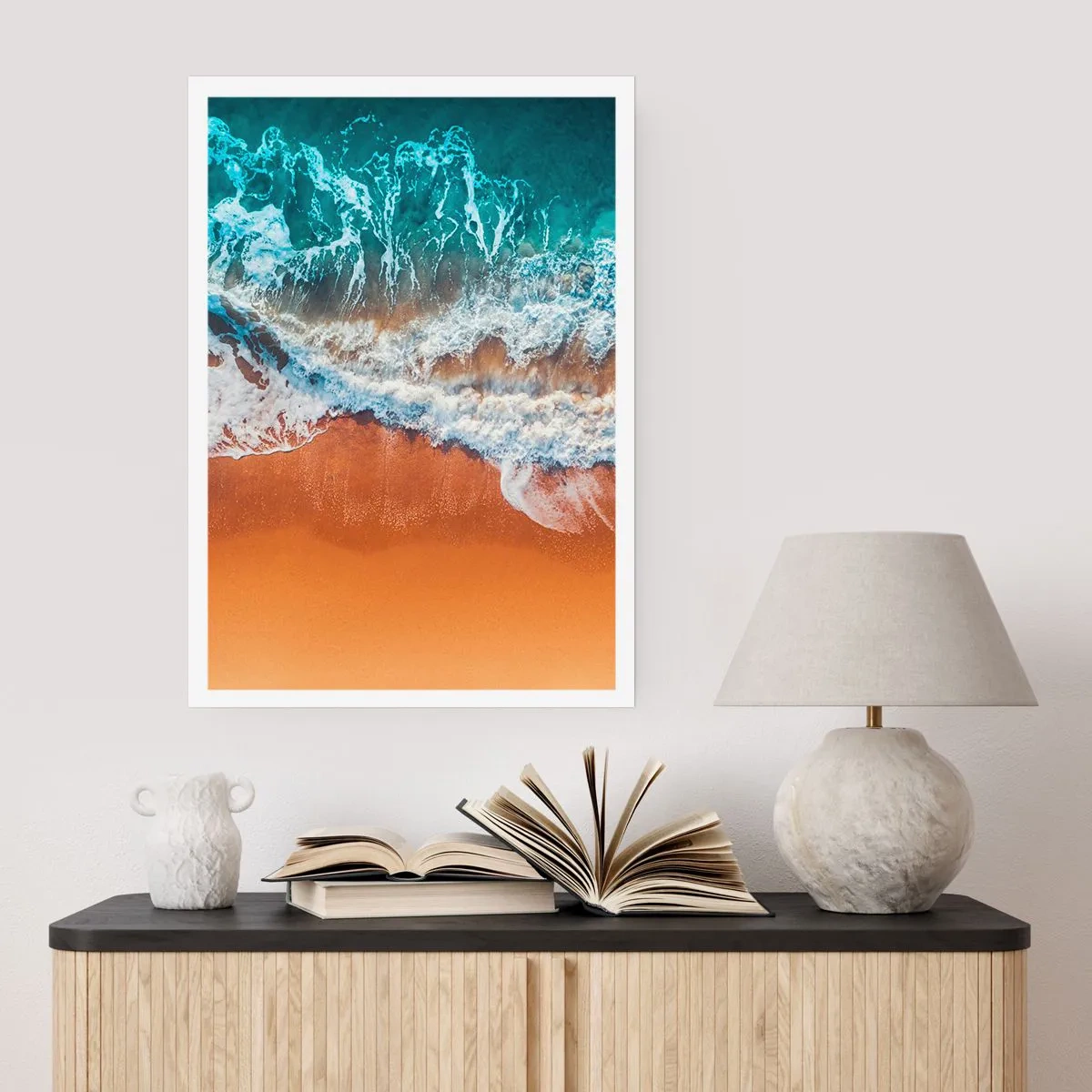 Póster - Vista aérea de las olas del océano y la playa. - 50x70cm - Siempre a la par - Decoración de pared moderna para salón y dormitorio ARTTOR