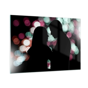 Cuadro sobre vidrio - Impresiones sobre Vidrio - Siluetas de una pareja sobre un fondo de luces bokeh de colores - 100x70cm - ¡Sí! - Decoración de pared moderna para salón y dormitorio ARTTOR