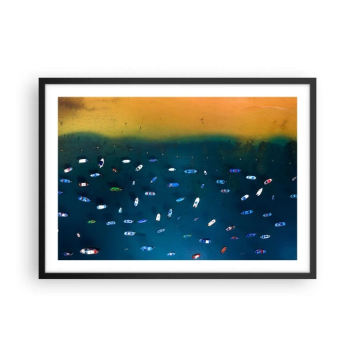 Póster en marco negro - Vista aérea de barcos en el agua y una orilla arenosa. - 70x50cm - Un juego de vacaciones - Decoración de pared moderna para salón y dormitorio ARTTOR