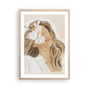 Póster en marco roble claro - Entre flores, en éxtasis - 50x70 cm