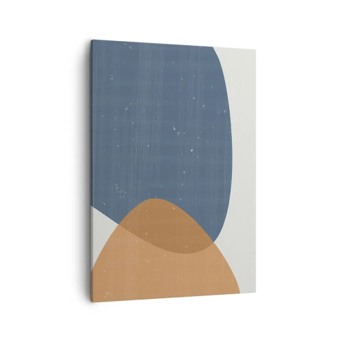 Cuadro sobre lienzo - Impresión de Imagen - Una composición geométrica minimalista en tonos azules y naranjas. - 50x70cm - Óvalos e influencias - Decoración de pared moderna para salón y dormitorio ARTTOR