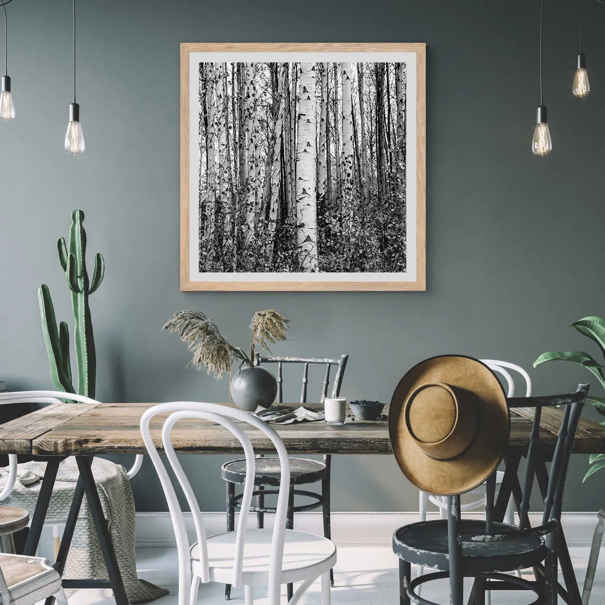 Póster en marco roble claro - Columnas de abedules - 50x50 cm
