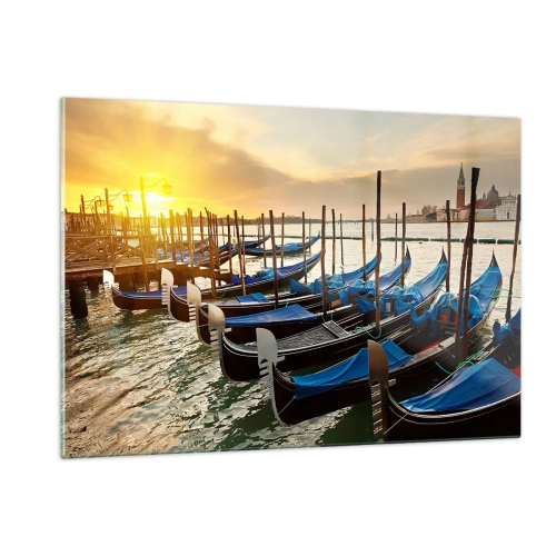 Cuadro sobre vidrio - Impresiones sobre Vidrio - Góndolas en Venecia al atardecer - 120x80cm - Antes de que llegue la tormenta - Decoración de pared moderna para salón y dormitorio ARTTOR