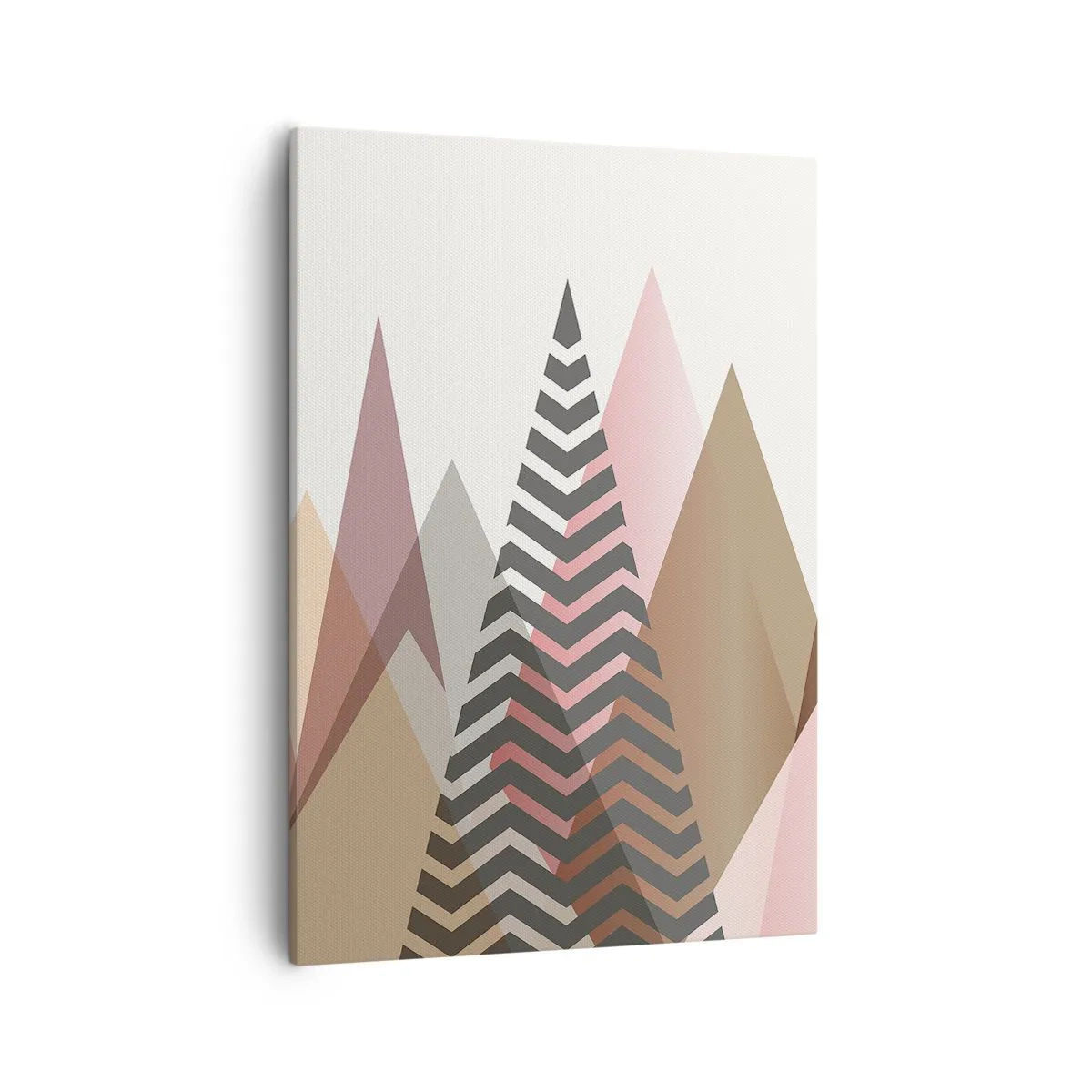 Cuadro sobre lienzo - Impresión de Imagen - Montañas geométricas coloridas en tonos pastel - 50x70cm - Una visión piramidal - Decoración de pared moderna para salón y dormitorio ARTTOR