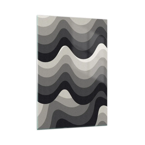 Cuadro sobre vidrio - Impresiones sobre Vidrio - Patrones ondulados en blanco y negro en tonos de gris. - 70x100cm - Ola tras ola - Decoración de pared moderna para salón y dormitorio ARTTOR