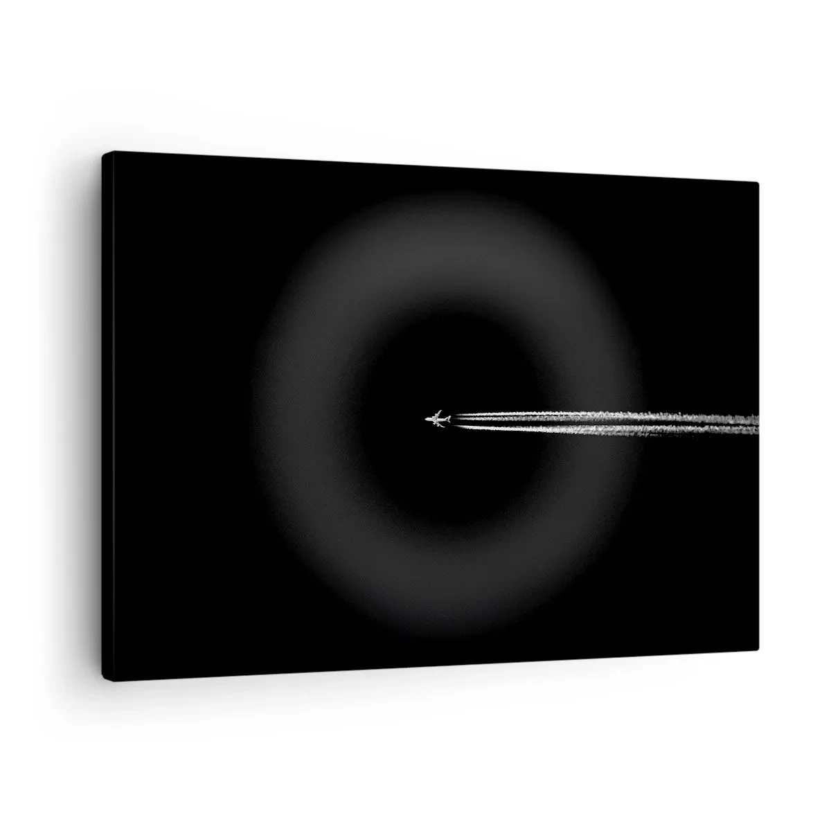 Cuadro sobre lienzo - Impresión de Imagen - Un avión a reacción con una estela de condensación visible sobre un fondo negro. - 70x50cm - En otra dimensión - Decoración de pared moderna para salón y dormitorio ARTTOR