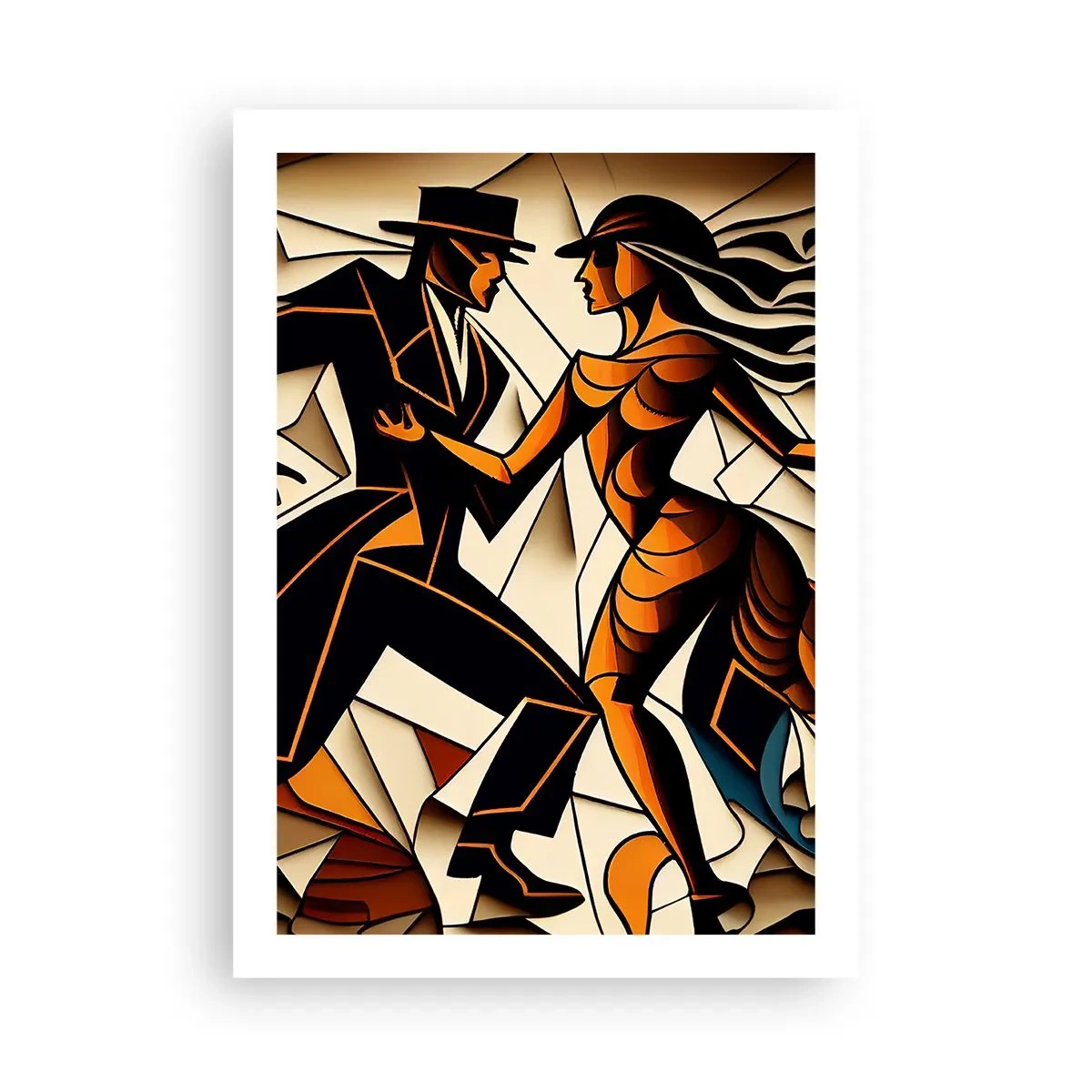 Póster - Una pareja dinámica bailando tango en estilo cubista. - 50x70cm - Danza de pasión - Decoración de pared moderna para salón y dormitorio ARTTOR