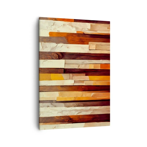 Cuadro sobre lienzo - Impresión de Imagen - Composición geométrica en tonos madera y dorado. - 50x70cm - Himno de los árboles del bosque - Decoración de pared moderna para salón y dormitorio ARTTOR