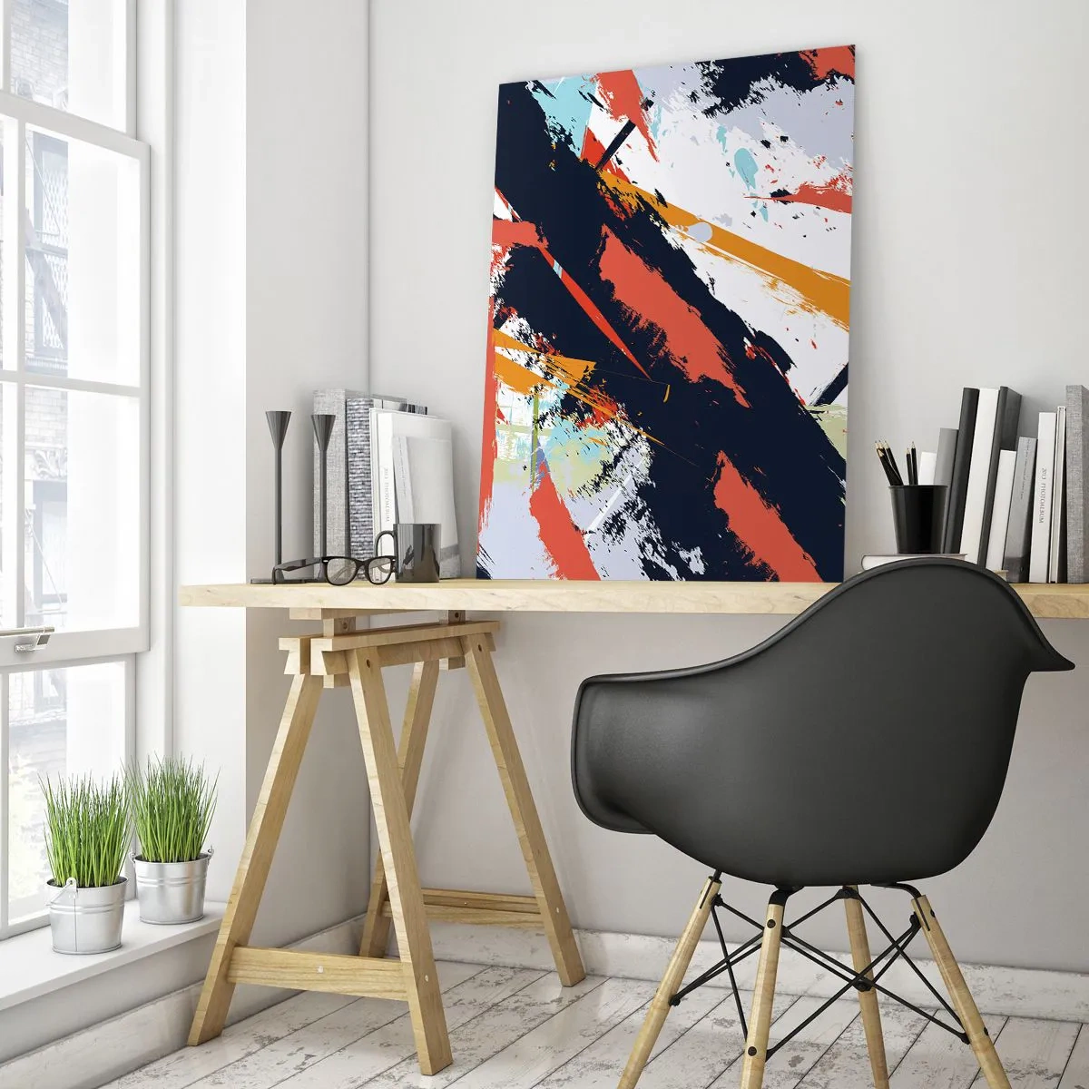 Cuadro sobre vidrio - Impresiones sobre Vidrio - Pinceladas abstractas en colores vibrantes - 80x120cm - Composición dinámica - Decoración de pared moderna para salón y dormitorio ARTTOR