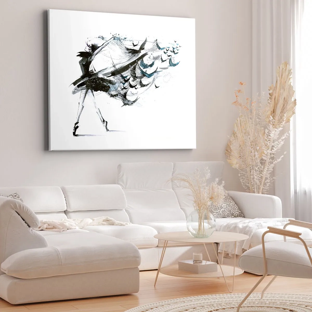 Cuadro sobre lienzo - Impresión de Imagen - Una bailarina con un vestido dinámico con forma de pájaro. - 70x50cm - La magia de la música te hace libre - Decoración de pared moderna para salón y dormitorio ARTTOR