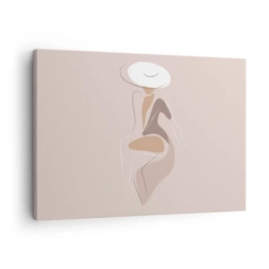 Cuadro sobre lienzo - Impresión de Imagen - Silueta minimalista de una mujer con sombrero. - 70x50cm - Una auténtica dama - Decoración de pared moderna para salón y dormitorio ARTTOR