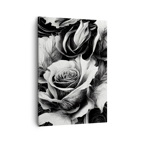 Cuadro sobre lienzo - Impresión de Imagen - Rosas blancas y negras en una elegante composición. - 50x70cm - Siempre como una reina - Decoración de pared moderna para salón y dormitorio ARTTOR