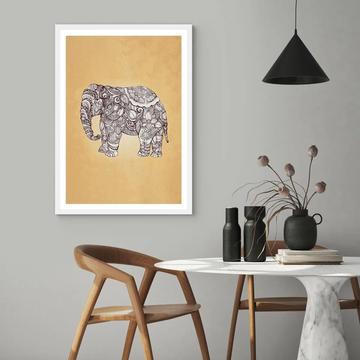 Póster en marco blanco - El elefante decorado - 61x91 cm