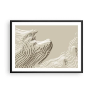 Póster en marco negro - Un patrón abstracto en tonos beige con efecto lineal. - 70x50cm - Topografía del arte - Decoración de pared moderna para salón y dormitorio ARTTOR