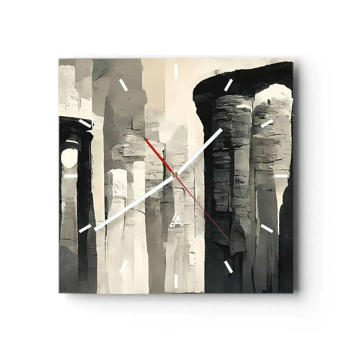 Reloj de pared - Reloj de vidrio - Columnas históricas en un entorno monocromático atmosférico - 30x30cm - La majestuosidad de la antigüedad - Decoración de pared moderna para salón y dormitorio ARTTOR