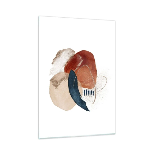 Cuadro sobre vidrio - Impresiones sobre Vidrio - Una composición abstracta en tonos cálidos con elementos acuáticos. - 50x70cm - Composición ovalada - Decoración de pared moderna para salón y dormitorio ARTTOR