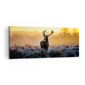 Cuadro sobre lienzo - Impresión de Imagen - Un ciervo en un claro helado al amanecer. - 120x50cm - Coronado en sus propios dominios - Decoración de pared moderna para salón y dormitorio ARTTOR