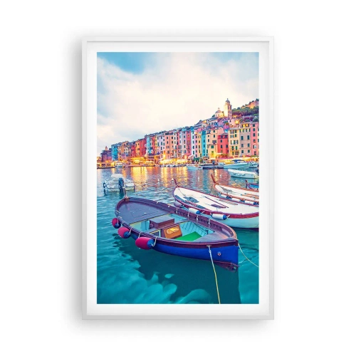 Póster en marco blanco - Una noche colorida en el puerto - 61x91 cm