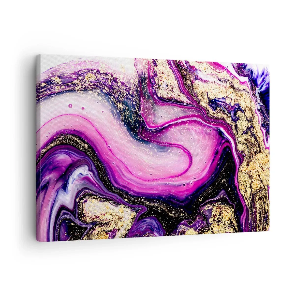Cuadro sobre lienzo - Impresión de Imagen - Ondas abstractas en tonos morados y dorados. - 70x50cm - Un momento abstracto - Decoración de pared moderna para salón y dormitorio ARTTOR