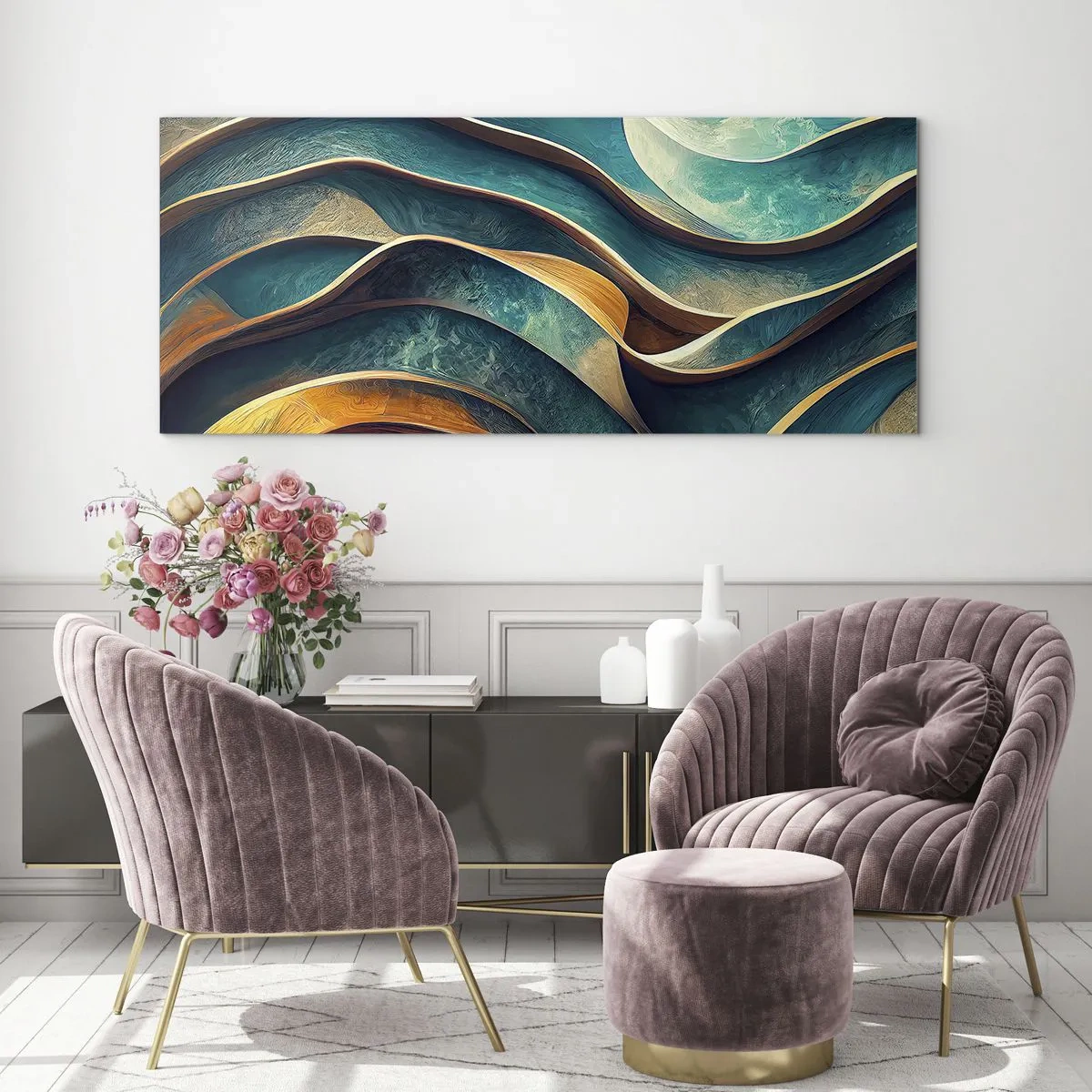 Cuadro sobre vidrio - Impresiones sobre Vidrio - Meandros de azul - 90x30 cm