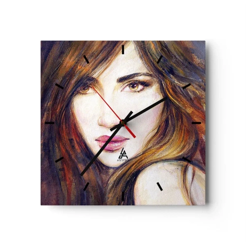 Reloj de pared - Reloj de vidrio - Retrato de una mujer en estilo pictórico. - 30x30cm - Veo tus pensamientos - Decoración de pared moderna para salón y dormitorio ARTTOR