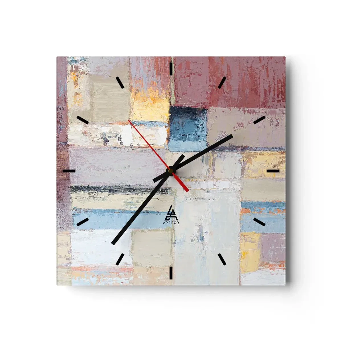 Reloj de pared - Reloj de vidrio - Composición geométrica en colores pastel - 30x30cm - La tranquilidad de la geometría - Decoración de pared moderna para salón y dormitorio ARTTOR