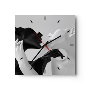 Reloj de pared - Reloj de vidrio - Siluetas en blanco y negro en primer plano dinámico - 30x30cm - Atracción - deseo - Decoración de pared moderna para salón y dormitorio ARTTOR