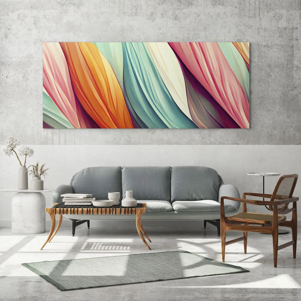 Cuadro sobre vidrio - Impresiones sobre Vidrio - Tejido arco iris - 100x40 cm
